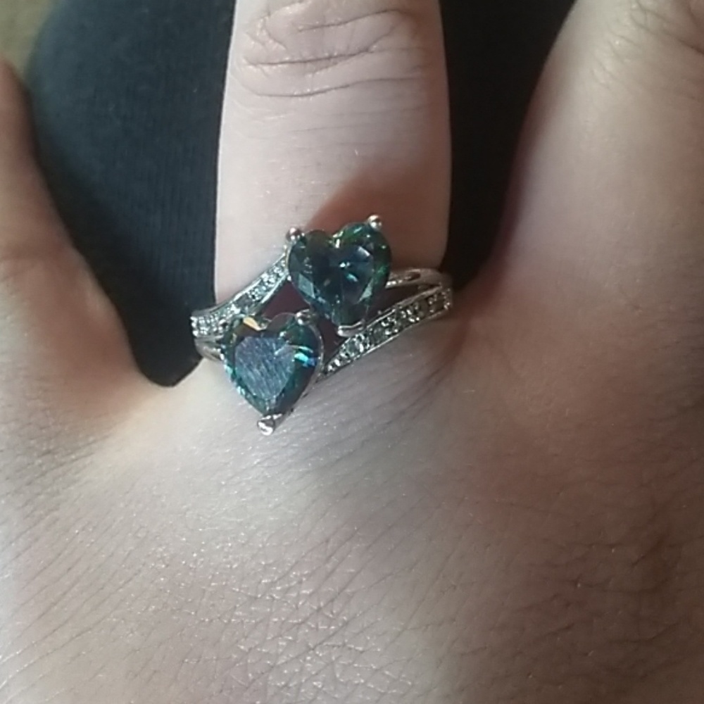 DOUBLE HEART REAL SILVER RING - Picture 2 of 7